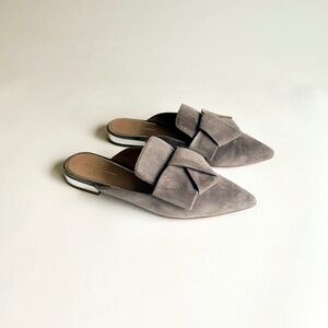 Linea Paolo Grey Suede Genuine Leather Point Toe Bow Mules size 7